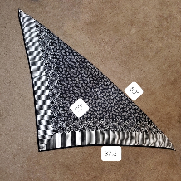 Silky Black White Stripe Leaf Print Triangle Scarf - Picture 5 of 5